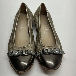 AGL Ballet Flats Shoes Cap Top Buckle Perforated Leather Metallic Size 36 US 6